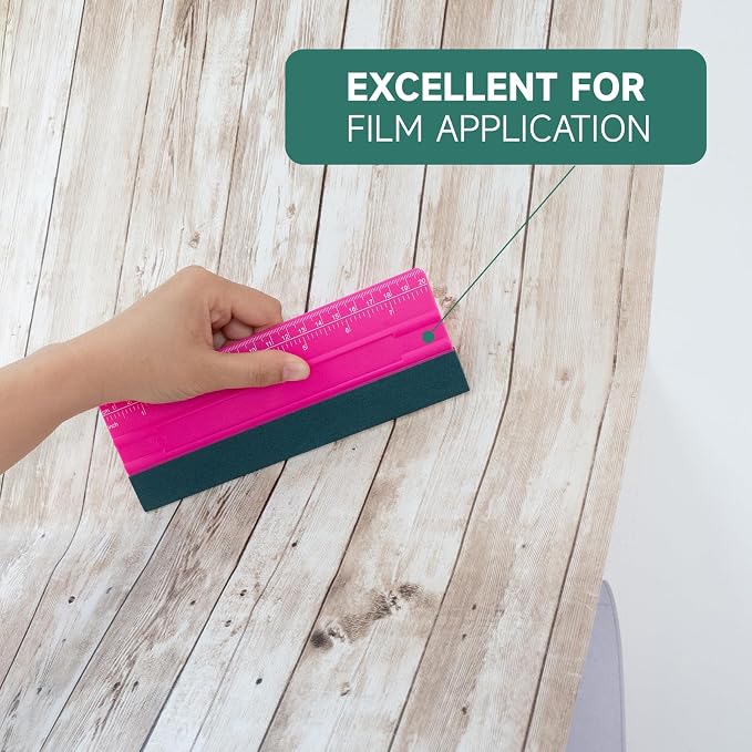 FOSHIO Professional Squeegee for Vinyl, Decals, Sticker Paper, Wallpaper, Window Film, Craft, Suede Felt Squeegee Smoothing Tool with Ruler, Pink (8 inches)