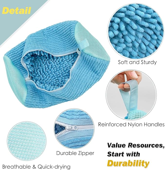 Shoe Washing Machine Bag,Laundry Shoe Bag for Washer and Dryer,Reusable Shoe Cleaning Bag for Sneakers,Tennis Shoes,With Self-locking Zipper, Microfiber Inside,Include Shoe Bag (Lite Blue - 1 Pack)