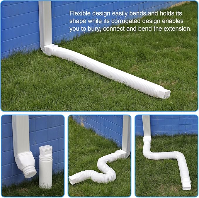 plusgutter 16.5ft Long Gutter Downspout Extensions Flexible, 4" Diameter Drain Downspout Extender, Down Spout Drain Extender for Rainwater Drainage, Extendable from 3.4ft to 16.5ft(1Pack, White)