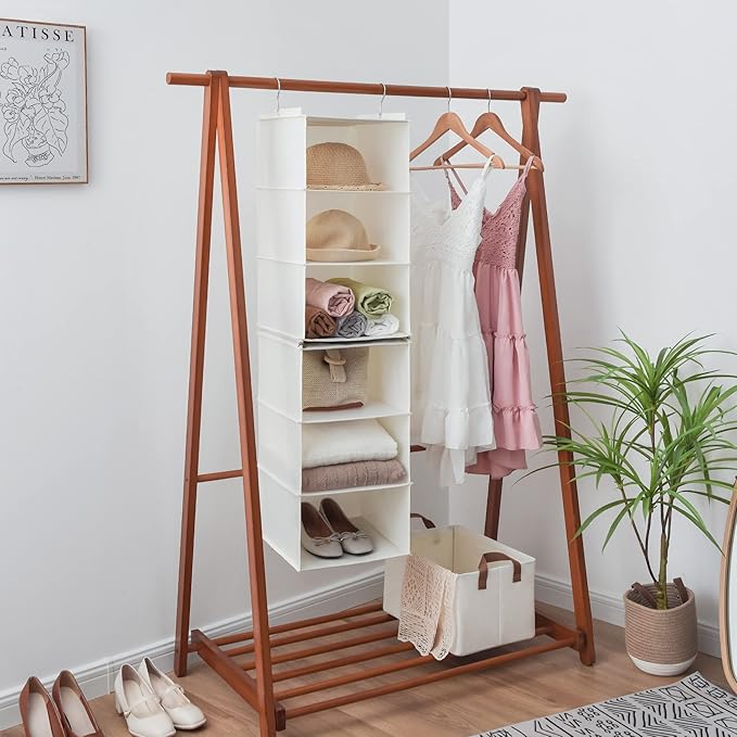 GRANNY SAYS 6-Shelf Hanging Closet Shelves, Separable to 2 Pack 3-Shelf Closet Shelves Organizer, Hanging Organizers and Storage for Living Room, Beige