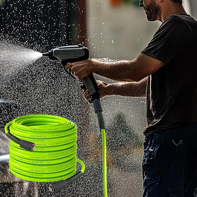 Hourleey Pressure Washer Hose 30 FT, 3600 PSI Flexible Kink Resistant Power Washer Hose Replacement, Pressure Hose Extension with 1/4" Quick Connect, Green