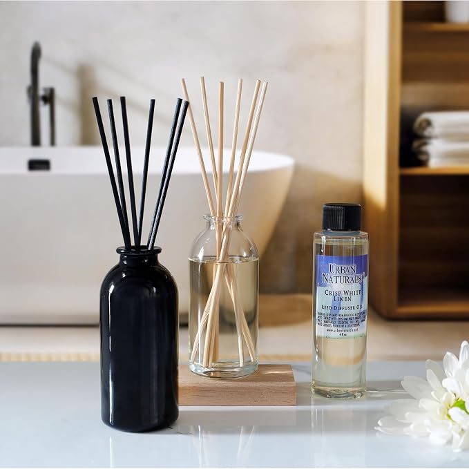 Reed Diffuser Set, Lavender Sandalwood - Bathroom Décor | Natural Bamboo Reeds Sticks, Aromatic Lavender, Golden Amber & Woods, Vegan. Made in the USA