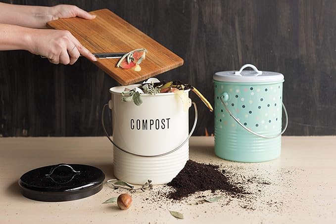 Now Designs Vintage Compost Bin, Ivory