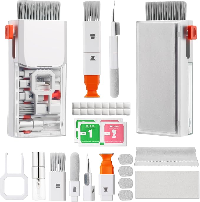 Upgraded Keyboard Cleaning Kit, 32PCS Electronics Cleaner Tool with Dust Cleaning Putty, Microfiber Cloth, Wipes-Cleaning Set for iPhone, AirPods, iPad, Laptop, PC Screen, Monitor, Camera