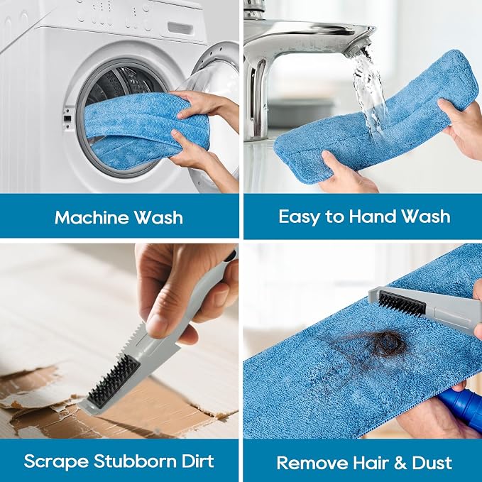 HONOVA 17.5" Microfiber Mop for Floor Cleaning, Blue Flat Floor Mop | 59" Stainless Steel Handle, 4 Reusable Washable Replacement Pads, Wet & Dry Use, for Hardwood Tile Laminate