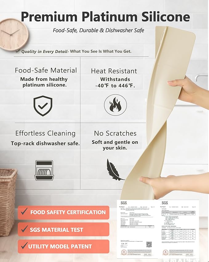 Kitchen Sink Splash Guard 23" 18" 30" Self-Draining Silicone Water Guard with High Splash Wall & Strong Suction Cups for Faucet, Countertop & Sink Edge, Keeps Sinks Dry, Dishwasher Safe,Cream