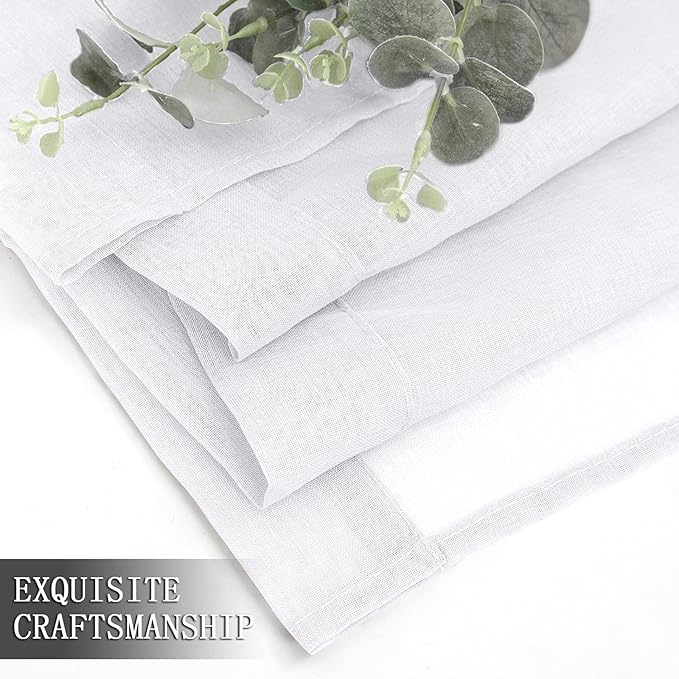 Tollpiz Short Sheer Curtain Living Room Linen Textured Curtains Sheer Light Filtering Voile Rod Pocket Curtain for Bedroom, 38 x 54 inches Long, White, Set of 2 Panels