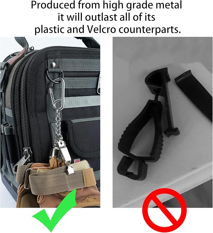 KUNN Glove Clip Stainless Steel Carabiner with Double-End Alligator Clip for Work Gloves, Glove Holder for Wall Mount