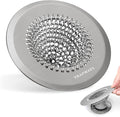 TRAPMATE Hair Catcher Shower Drain, Prevent Clogging Bathtub Drain Hair Catcher, Easy Clean 304 Stainless Steel Shower Drain Cover Protector for Bathroom Regular & Pop-up Drain (Light Gray)
