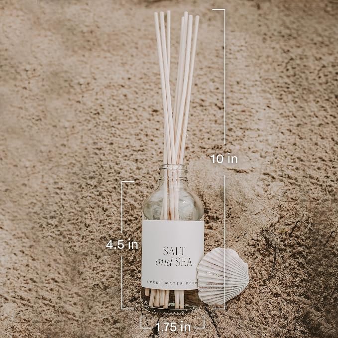 Sweet Water Decor Salt and Sea Reed Diffuser Set - Sea Salt, Citrus, Musk, and Amber Summer Scented Diffuser - Scent Diffusers for Home, Long Lasting Fragrance, Made in the USA