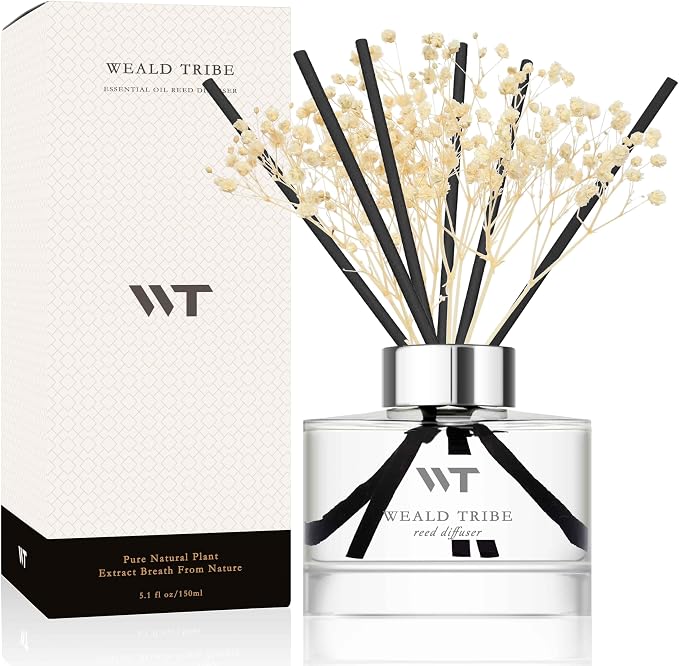 Flower Reed Diffuser Set Gardenia Scent for Bathroom Accessories Shelf Decor & Air Fresheners, Sticks Defusers with 5.1 fl oz Essential Oils & Leaves, House Bedroom Office Decor & Gifts