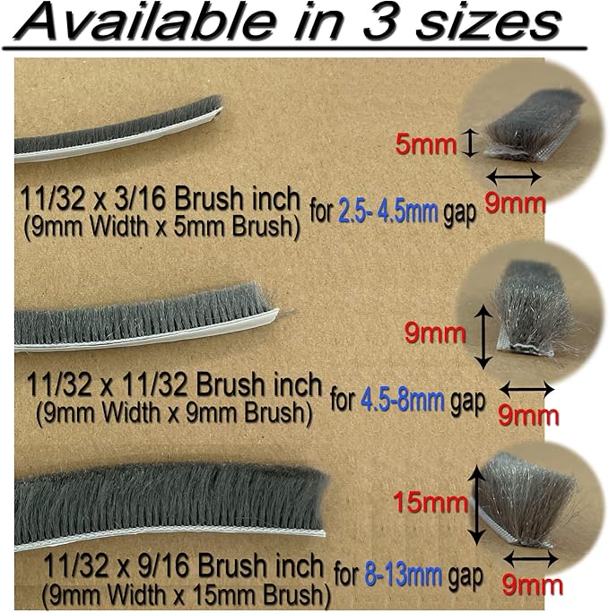 Brush Weather Stripping Window Insulation Sealer for Winter, Self Adhesive Weatherstripping for Doors (16ft x11/32 Backing x 9/16 Brush inch, Black)