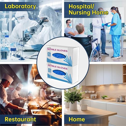 NiHome 2-Tier Clear Acrylic Glove & Tissue Box Holder Dispenser, Wall Mount | Space-Saving Glove Box Dispenser, Adjustable Organizer for Tissues, Baby Wipes, Adhesive or Screw Mount for Kitchen, Bathroom