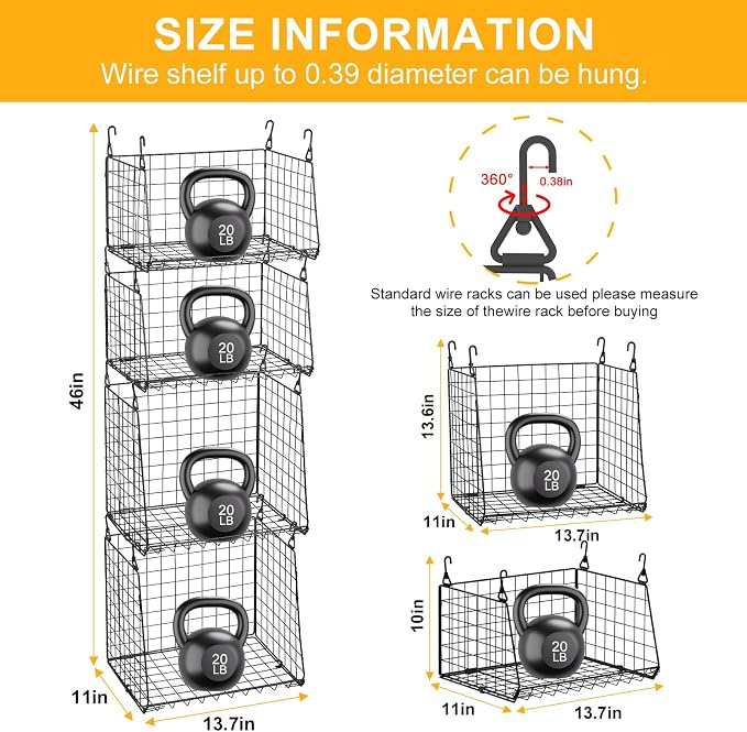 Lyuwanxian 4-Tier Hanging Closet Organizer with 360°Rotating Hooks – Foldable Hanging Shelves for Small Spaces, Wire Storage Basket, Closet Organizer System, Black