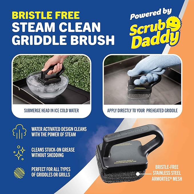 Mr. Bar-B-Q Bristle Free Steam Clean Griddle Brush Powered by Scrub Daddy