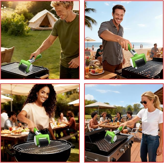 Electric Grill Brush, 2-Speed BBQ Grill Brush with LED Light/Screen Powerful Cleaning 800RPM/4000mAh/2 Brush Heads No Bristle Shedding Rechargeable Lightweight Grill Cleaner for Outdoor/Camping