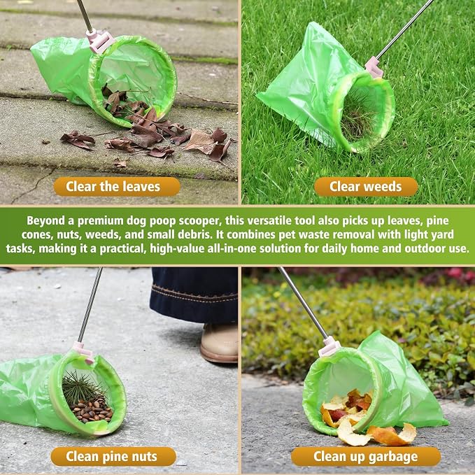 Dog Pooper Scooper, 43" Extendable Pooper Scooper Long Handle with 120 Bags | Portable Poop Scoop for Small Medium Large Dogs, No Touch, Stainless Steel, Lightweight, Foldable, Suit Yard,Wild, City, Park