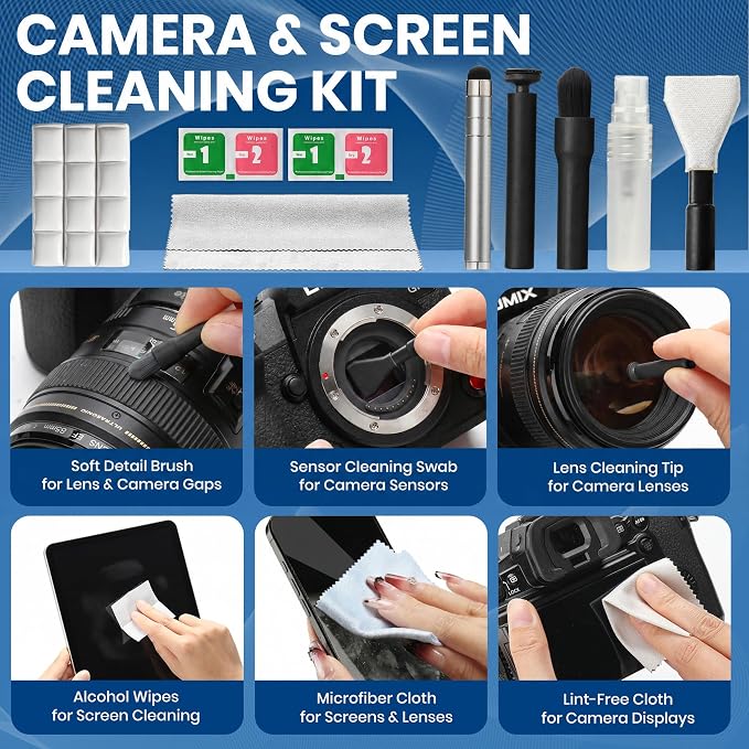 Upgrade Phone Cleaning Kit 47PCS, iPhone Cleaning Kit, Airbud AirPods Cleaning Kit, Keyboard, Charging Port Cleaner for Apple Lightning/Android USB-C - Includes Putty, Cloth & Wipes (Black)