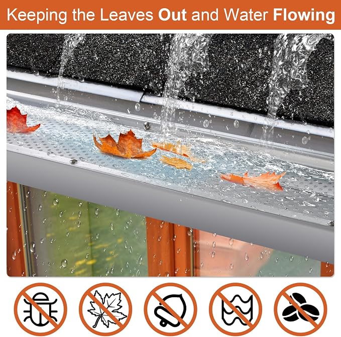 5 inch Gutter Guard, 26 Pack,104ft, Aluminum Mesh Leaf Guards, DIY Leaf Filter Gutter Protection Cover, Raptor Gutter Guard Cleaning Tools for Downspout, Roof, with Screws
