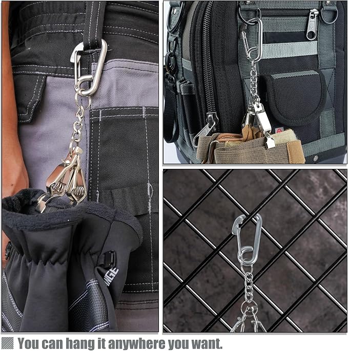 KUNN Glove Clip Stainless Steel Carabiner with Double-End Alligator Clip for Work Gloves, Glove Holder for Wall Mount