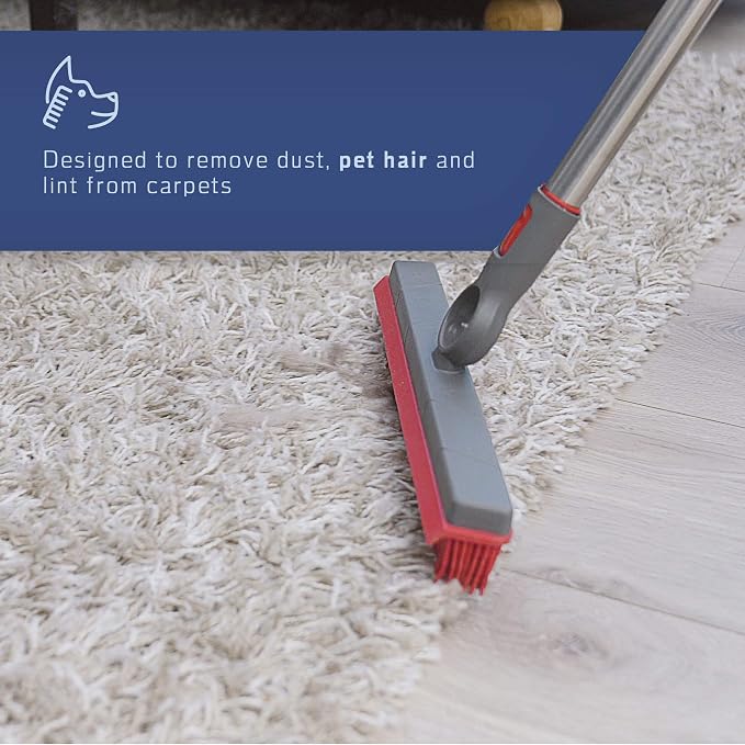 Premium Rubber Floor Brush with 11.5-Inch Squeegee & Stainless Steel Handle - for Carpets & All Surfaces - Pet Hair Fur Remover Broom - Extendable up to 56 Inches