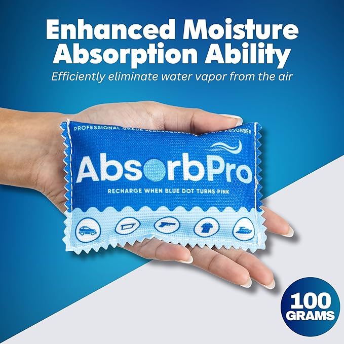 Rechargeable Dehumidifier Bag 3-Pack - 100g Reusable Moisture Absorbers - Silica Gel Packets for Bins, Totes, Gun Safe, Food Storage, Clothes, Cars, and Boats