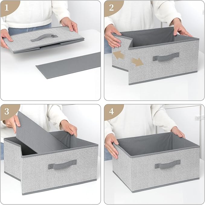 Storage Baskets, 15.7 Inch Woven Fabric Bins, Storage Cubes with Reinforced Handles, Organizer Bins for Closet Shelves, Foldable, for Toys, Clothes, Natural Beige (2PCS/Grey-15.7*11*7.8inch)