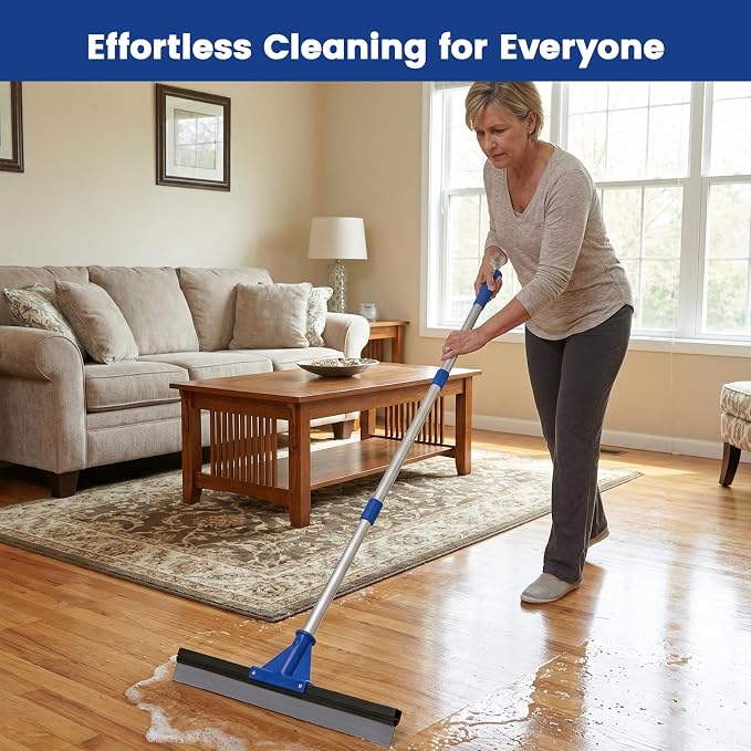 Floor Squeegee for Concrete Floor, 18" Large Heavy Duty Squeegee for Floor, Rubber Broom with 60" Long Handle for Garage Concrete Bathroom Kitchen Pool Glass Window