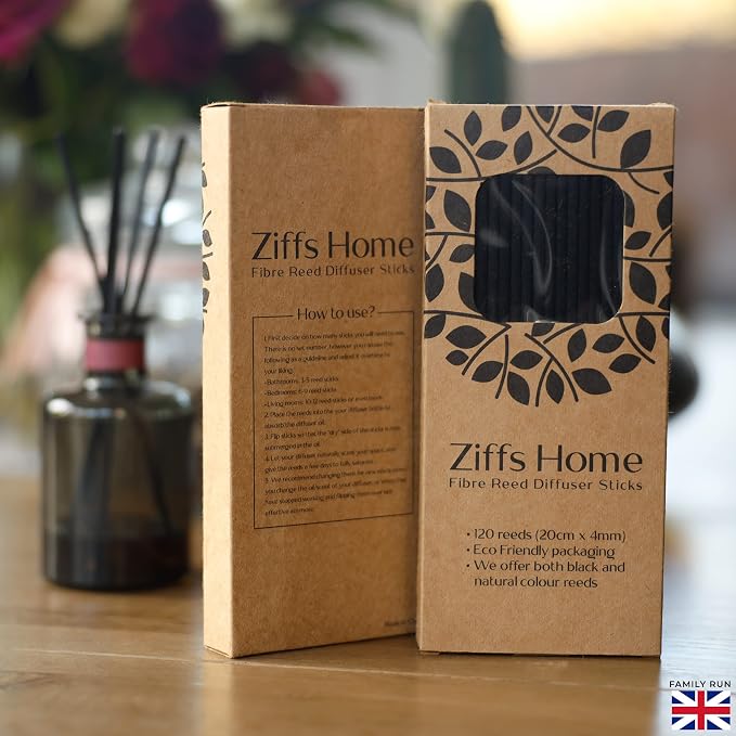 Ziffs Home® 120pcs Black Fibre Reed Diffuser Sticks - 20cm/7.87in x 4mm/0.16in - Thick Reeds Sticks - Fibre Reeds for Diffusers