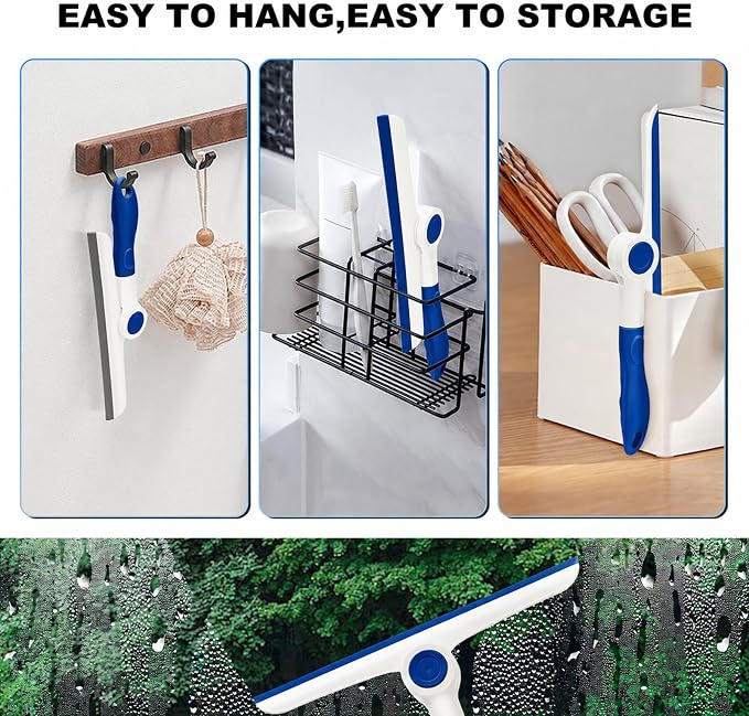 Window Squeegee for Glass Doors，All-Purpose 9.7” Window Cleaning Squeegee, Handheld for Windows, Car Windshields & More，Blue (9.7" Window Squeegee)