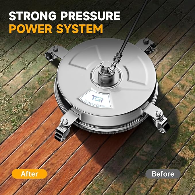 TOR 14" Stainless Steel Pressure Washer Surface Cleaner Attachment with 4 Wheels, 4000 PSI, 2 Extension Wands, Power Washer Surface Cleaner for Concrete, Driveway, Patio, Sidewalk, 1/4" Quick Connect