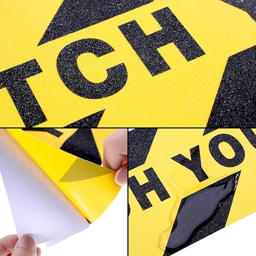Boao 4 Pieces Watch Your Step Stickers Sign 6 x 24 Inch Caution Watch Your Step Floor Decals Warning Sticker Adhesive Tape Anti Slip Abrasive Tape for Workplace Safety Wet Floor Caution