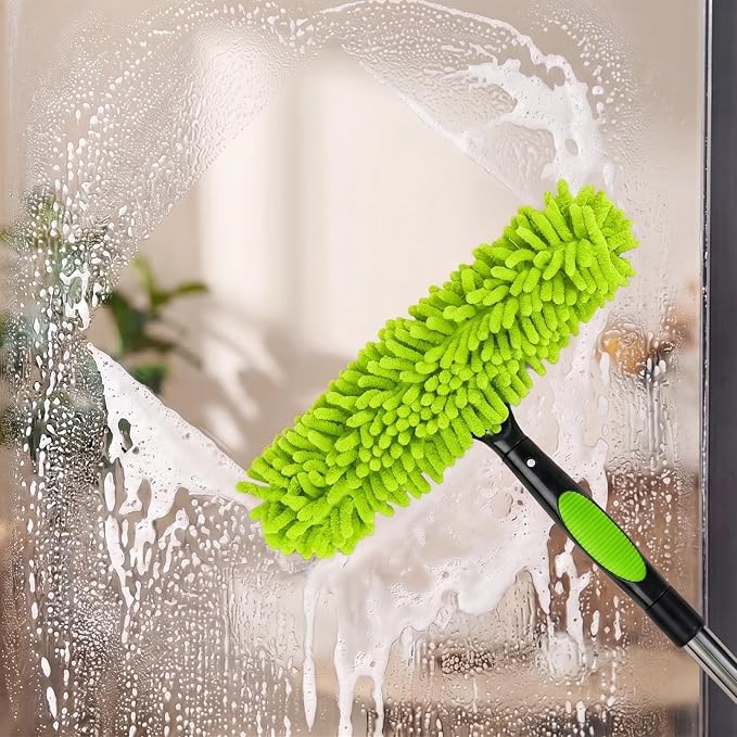 67" Window Squeegee for Window Cleaning with Extension Pole, 3-in-1 | Rotatable Lock Design,Stainless, Professional Window Cleaner Tool Kit for Indoor Outdoor High Windows,Car Glass,Shower Doors