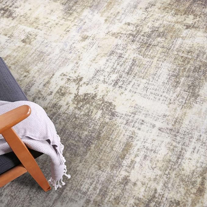 IOHOUZE Abstract Runner Rug 3x14 Ft Washable Runners for Hallways, Non Slip Kitchen Runner Printed Faux Wool Entryway Runner Indoor, Modern Abstract Floor Carpet for Hall Stair, Beige Brown