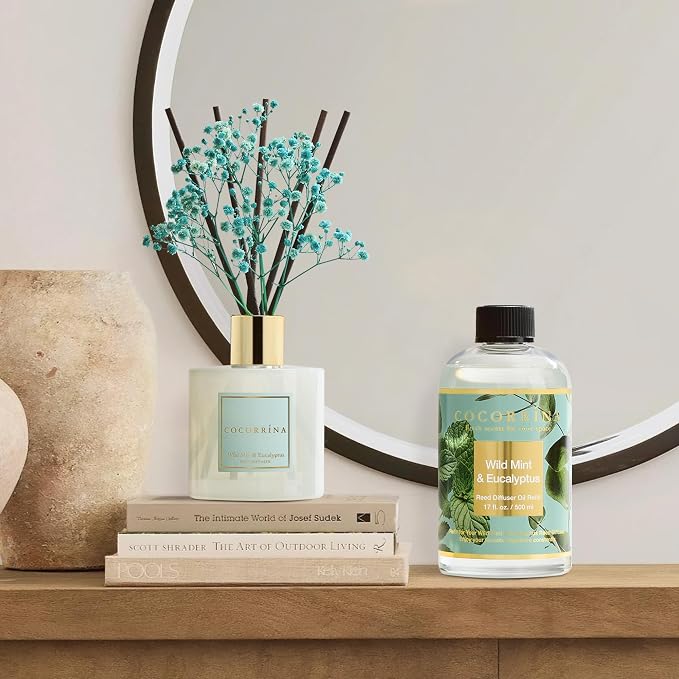 Reed Diffuser Refill Wild Mint & Eucalyptus 17oz (500ml) with 8 Sticks - Premium Long-Lasting Scented Oil, Home Fragrance for Bedroom, Bathroom Home Decor