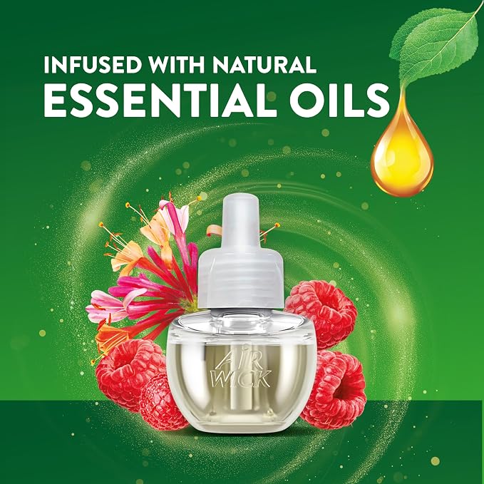 Air Wick Plug in Scented Oil Refill, 5 ct, Lush Honeysuckle and Raspberry, Air Freshener, Essential Oils, Spring Collection