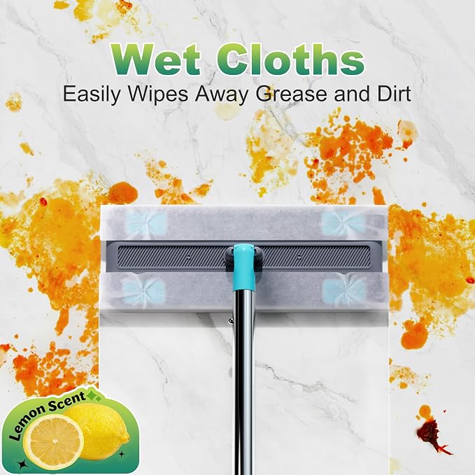 JOYMOOP Hands Free Multi Purpose Flat Mop, Dust Mop for Pet Hair and Floor, 72 Dry + 12 Wet Refills, Turquoise-Cyan & Muted Grey