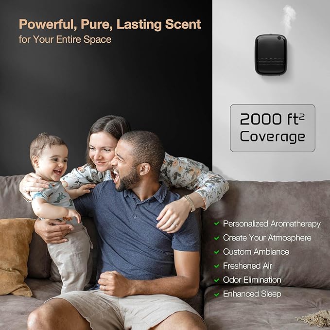 Airversa ANW Smart Waterless Diffuser Starter Kit for Room, Black | 2x100 mL Hotel Scent Fragrance Oil, Up to 2000 sq ft, App Control, 400mL, DC-12V/1A Adapter, Scent Air Machine, ANWKit-2x100