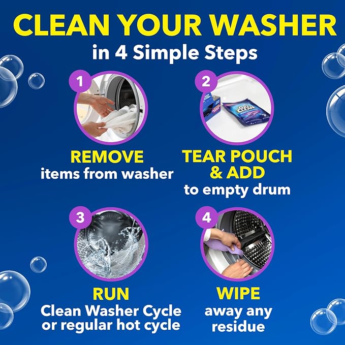 OxiClean Washing Machine Cleaner with Odor Blasters, 4 Count | Washing Machine Odor Eliminator, Removes Odor-Causing Residue, HE & Standard Washer Safe, Septic Safe