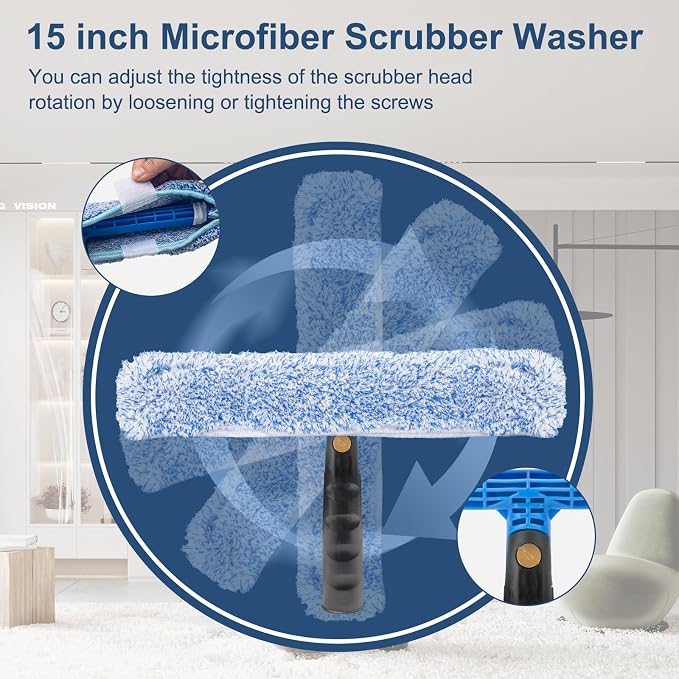 Professional Window Cleaning Kit with Collapsible Bucket 3 Gallon, 65 Inch | 14" Window Squeegee and 15" Microfiber Scrubber Window Washing Equipment Window Cleaner Tool for Outdoor Commercial Household