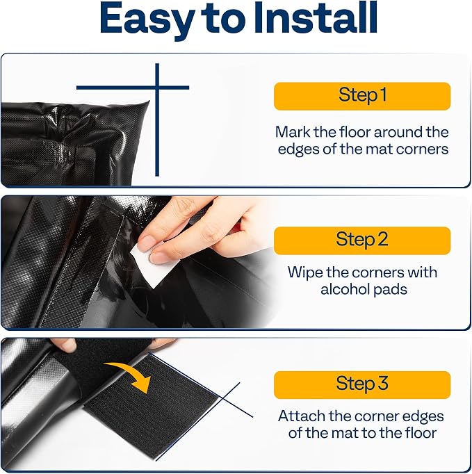 VIVOHOME Containment Mat (7'9" x 16') with Stay Put Corner, Black | PVC Garage Floor Mats, Heavy Duty Garage Parking Mat with a Squeegee