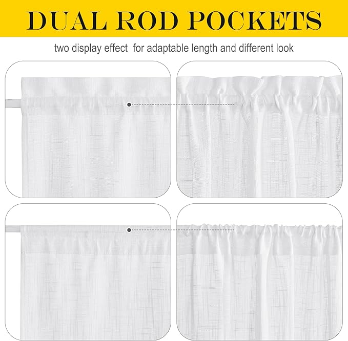 NICETOWN Linen Textured Door Curtain - White Sidelight Panel Curtain Semi Sheer French Front Door Curtain with Tieback for Kitchen, 30 inches W x 40 inches L, Single Panel