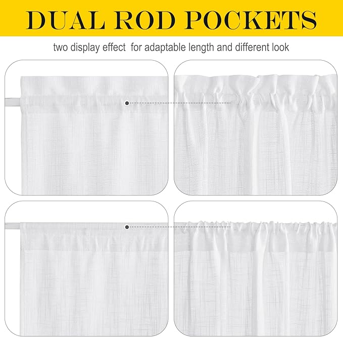 NICETOWN Sidelight Sheer Door Window Curtains - Semi Light Filtering French Door Curtain with Tieback, 26 x 50 Inch, White