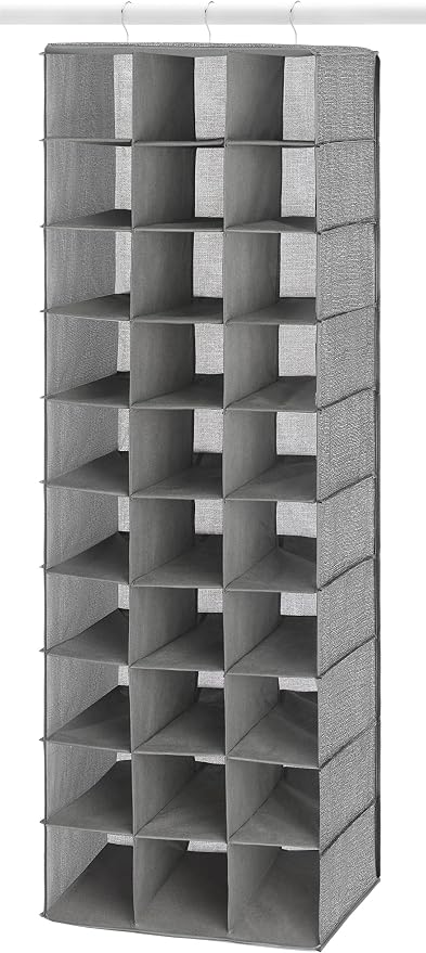 Whitmor 30 Sections Hanging Clothes Closet Organizer, Space Saving Breathable Fabric Shoe Storage for Bedroom, Laundry, Dorm, Crosshatch Gray (Pack of 4)