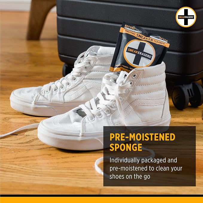 SneakERASERS Instant Shoe Cleaner Pre-Moistened Sponge, 3 Pack | Effective for White Sneakers, Tennis Shoes, Portable Shoe Cleaning Kit, Instant Sneaker Cleaner