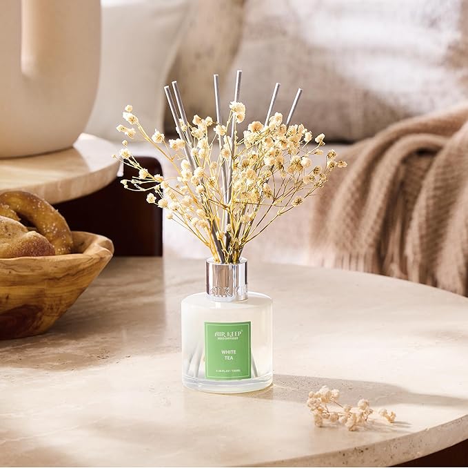 Reed Diffuser Set,3.38 fl oz (100 ml) - White Tea Oil Diffusers with 8 Reed Sticks, Home Fragrance Reed Diffuser for Bathroom Shelf Decor