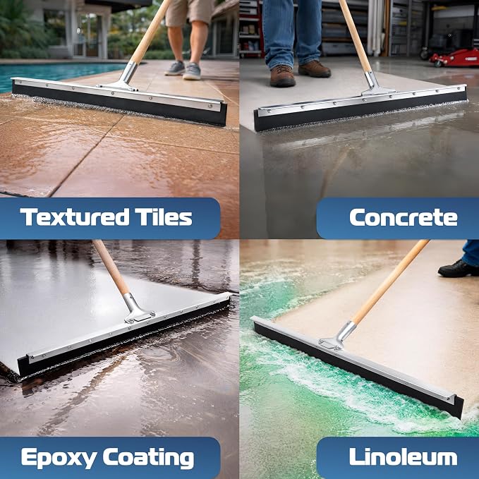 Garage Floor Squeegee 36’’, Neoprene Blade Asphalt Squeegee, Taper Pole Connection - Handle Sold Separately for Tiles, Concrete and Asphalt