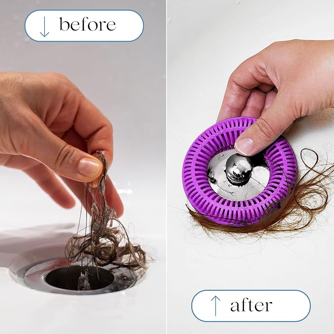 TUB RING The Ultimate Tub Drain Protector Hair Catcher/Strainer/Snare, Regular - Purple | Easy snap-in design fits around bathtub stoppers. Customizable utility guard for clog prevention. Fits 1.85"- 2.16" drains. .