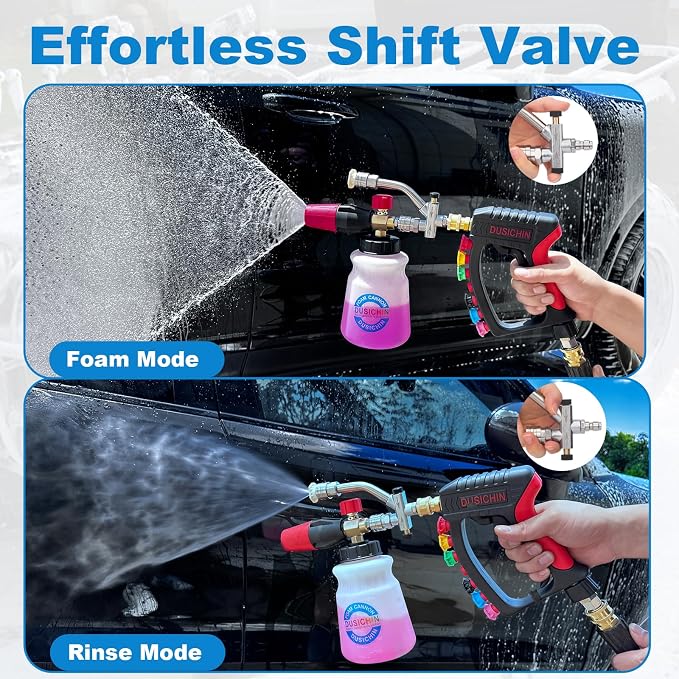 Pressure Washer Gun Swivel Joint 4000 PSI Snow Foam Cannon Dual-Ended Shift Valve 7 Nozzles, Foam Lance Kit Dual Connector 7 Pressure Washer Tip holders 3/8“ Fitting M22-14 M22-15 DUS2913