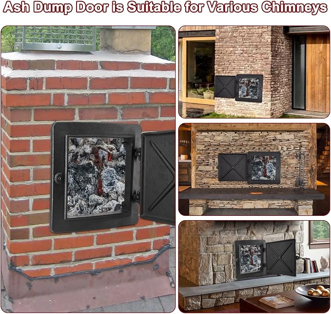 Hiorucet Cast Iron Door Fireplace Chimney Cleanout Door for Indoor Outdoor Wall Chimney, 8 by 8 Inch Fireplace Ash Dump Door, Comes with Screws for Easy Closure, Isolating Smoke and Dust